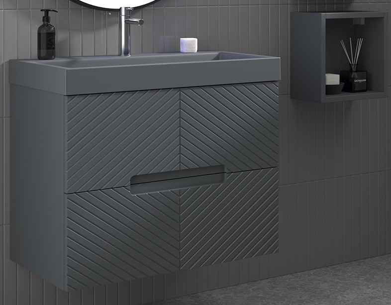 Movel wc suspenso Gavetas lacado cinza antracite ripado MDF 3D