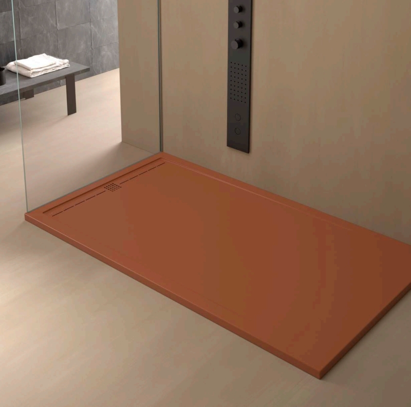 Base duche carga mineral grelha inox à mesma cor terracota grelha retangular na mesma cor