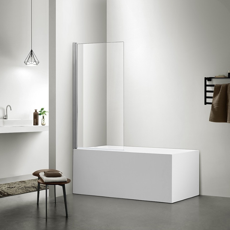 Painel para banheira simples com porta pivotante de vidro temperado