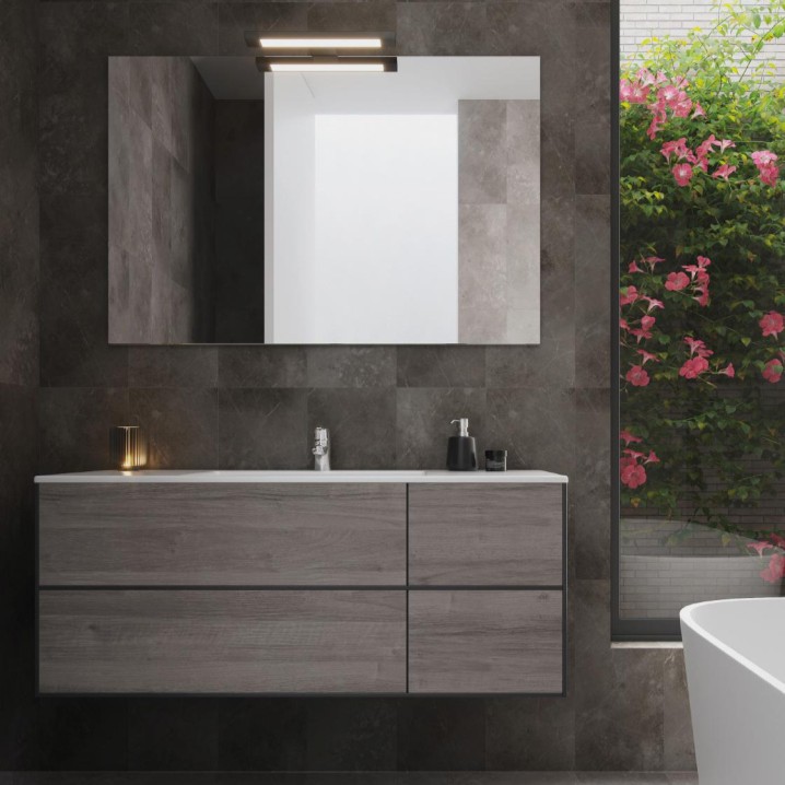 movel banho suspenso com sistema abertura gavetas tick-tack preto cinza